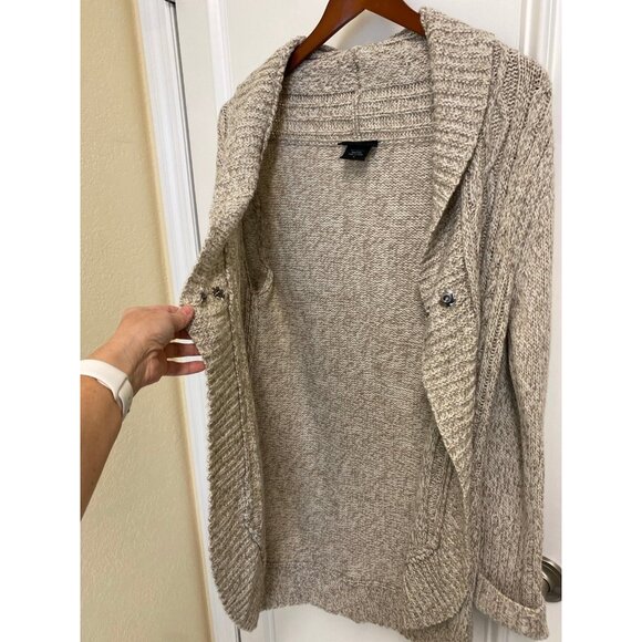 It’s Our Time Oatmeal Tan Cream Cardigan Long Sleeve Sweater Size Large - Picture 11 of 12
